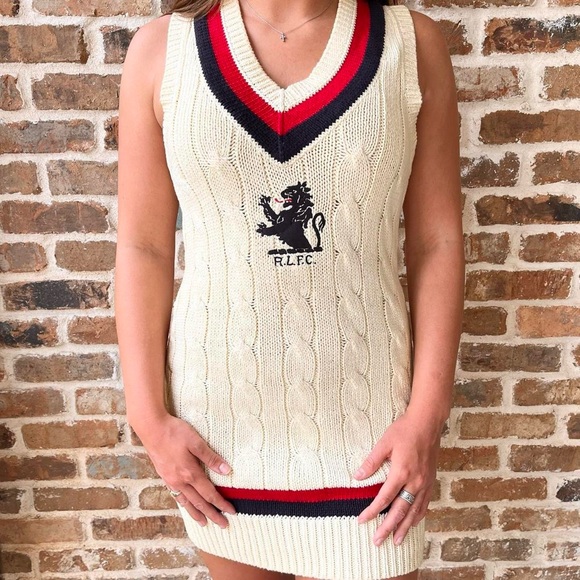 Ralph Lauren Sweaters - Cream and Red Women's Ralph Lauren Rugby Sweater Dress